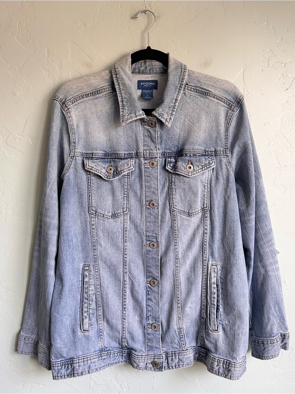 Arizona Jean Company Washed Denim Classic Jean Jacket Faded Blue Women’s XL - Picture 2 of 6